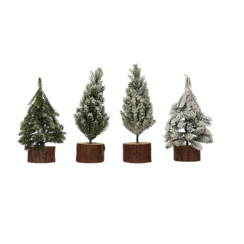  Creative Co-Op Pine Tree with Wood Slice Base 