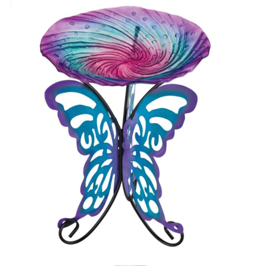 18" Birdbath with Decorative Stand - Butterfly
