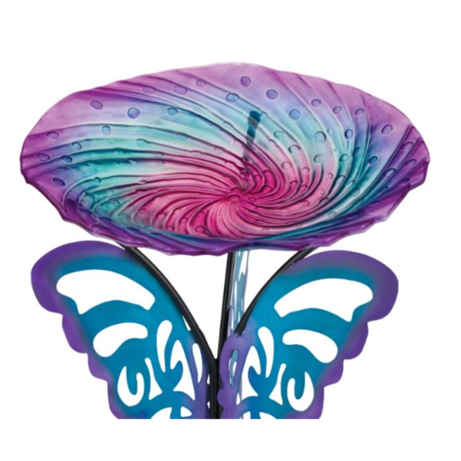 18" Birdbath with Decorative Stand - Butterfly