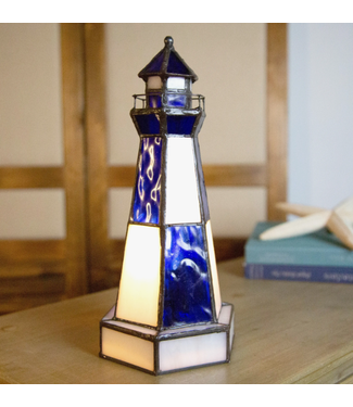 River of Goods Rowen Blue Stained Glass Lighthouse Accent Lamp