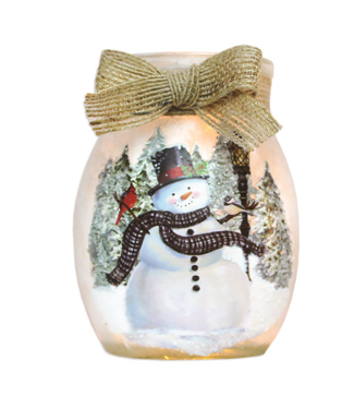 Stony Creek Snowman at Light Post Pre-Lit Small Jar