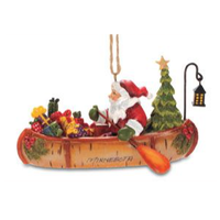Santa in Birch Canoe Ornament