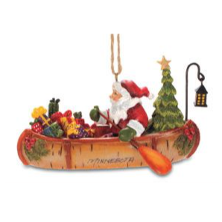 Santa in Birch Canoe Ornament