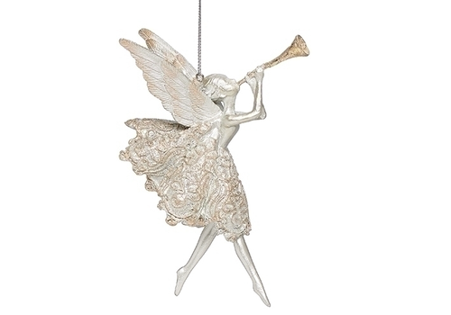  Roman Inc 6" Angel with Trumpet Silver Ornament 