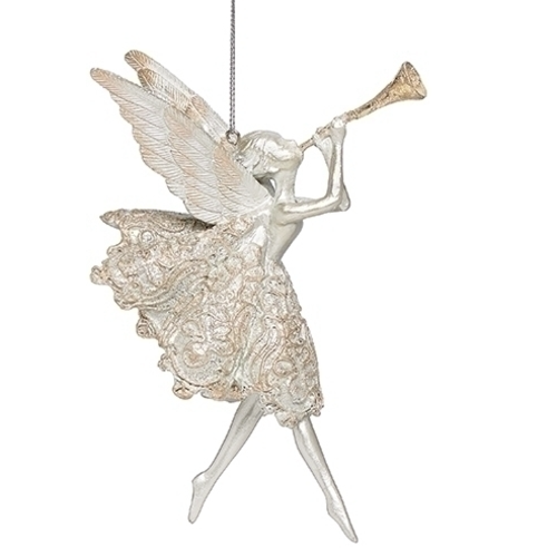  Roman Inc 6" Angel with Trumpet Silver Ornament 