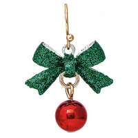 Gold Green Bow Red Bell Christmas Earrings