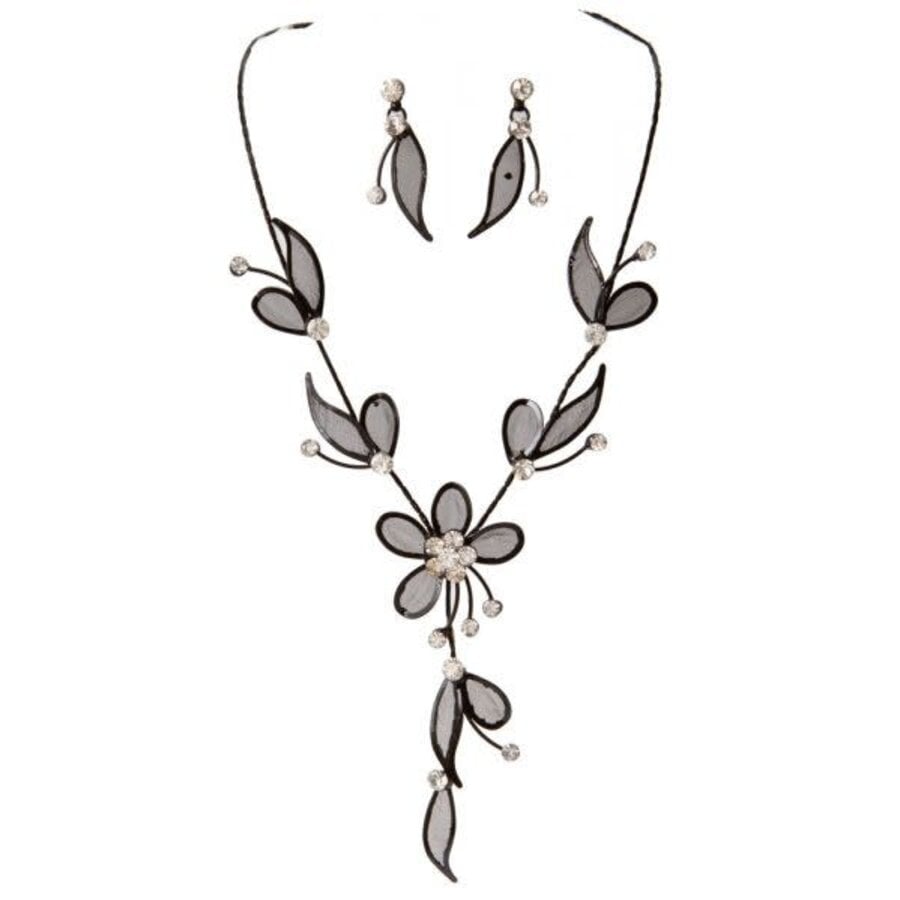 Black Mesh Flower Necklace Set
