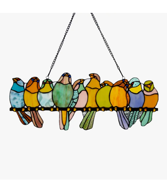 River of Goods Pastel Stained Glass Birds on a Wire Window Panel