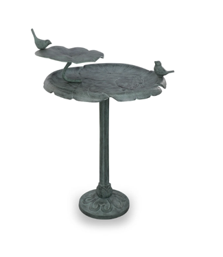 Bird Chat on Lotus Birdbath & Feeder