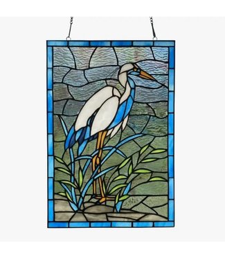 River of Goods Crane Stained Glass Window Panel