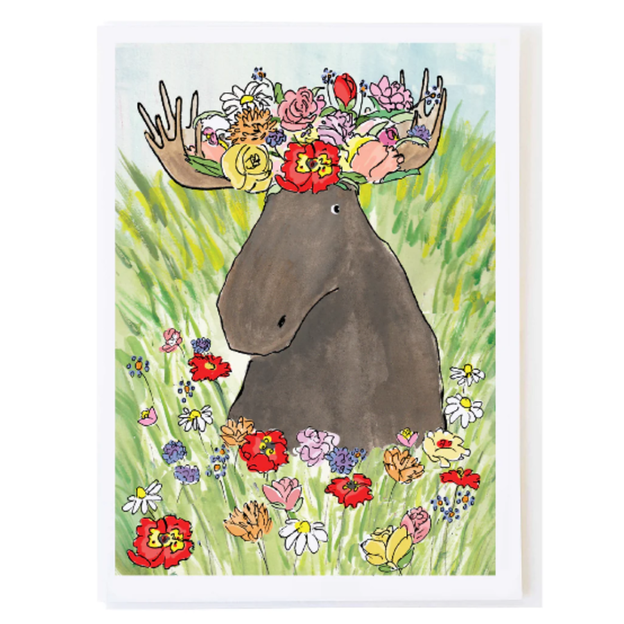 Moose with Flower Crown Card