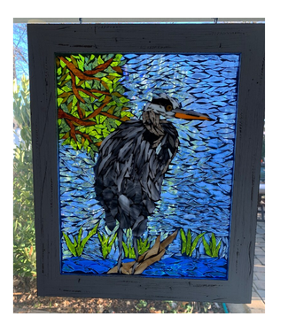 Flower Floozy Heron Waiting Framed Mosaic