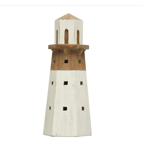  Creative Co-Op Wood Lighthouse White/Natural 