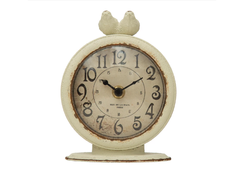  Creative Co-Op Pewter Mantel Clock with Birds 