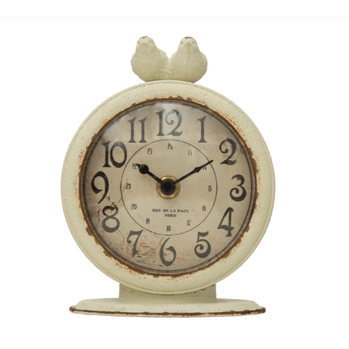 Creative Co-Op Pewter Mantel Clock with Birds 