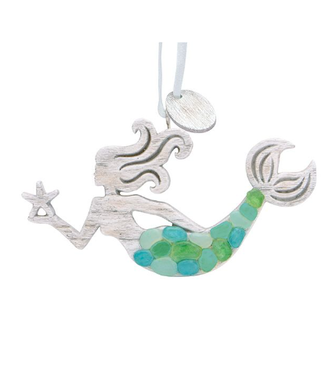 Cape Shore Wood/Seaglass Mermaid Ornament
