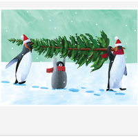 Penguins with Tree Holiday Card