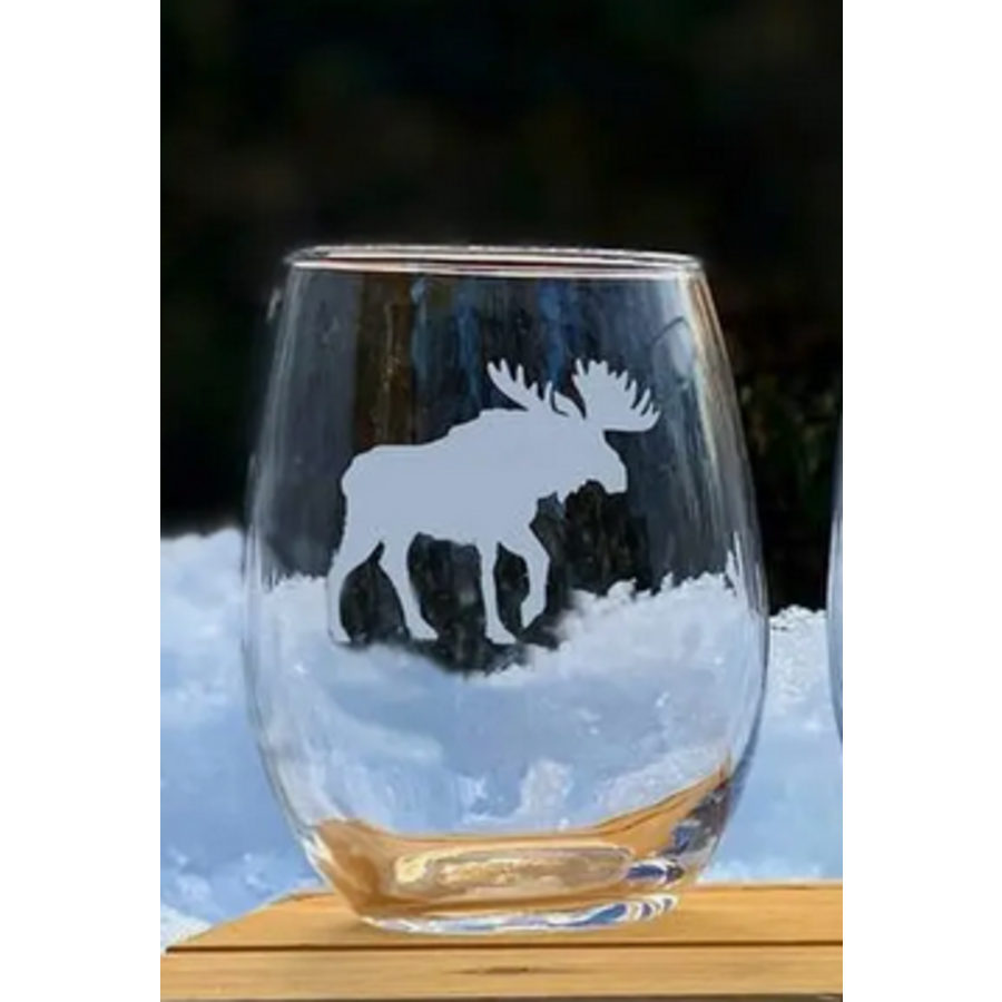 Etched Stemless Wine Glass