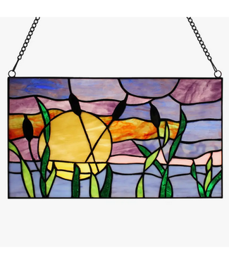 River of Goods Purple Cattails Stained Glass Window Panel
