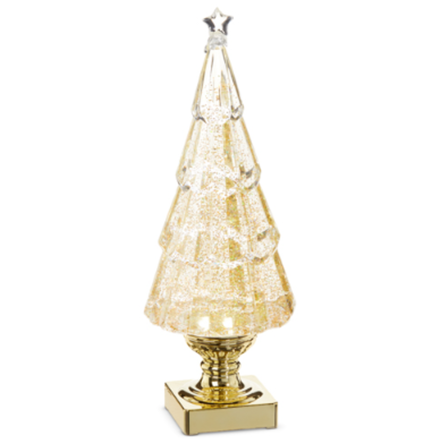 Lighted Tree Gold Glitter 14"