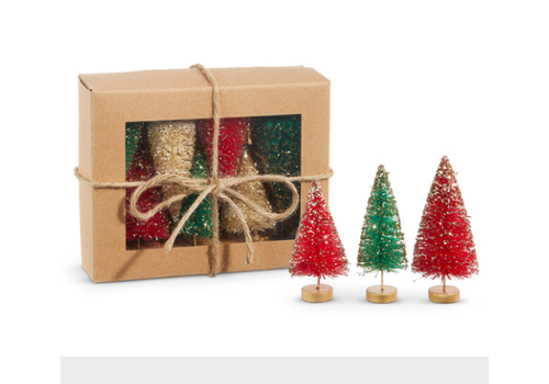  Box of 7 Trees Red, Green, Tan 