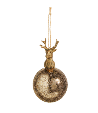 Reindeer Head Gold Ball Ornament