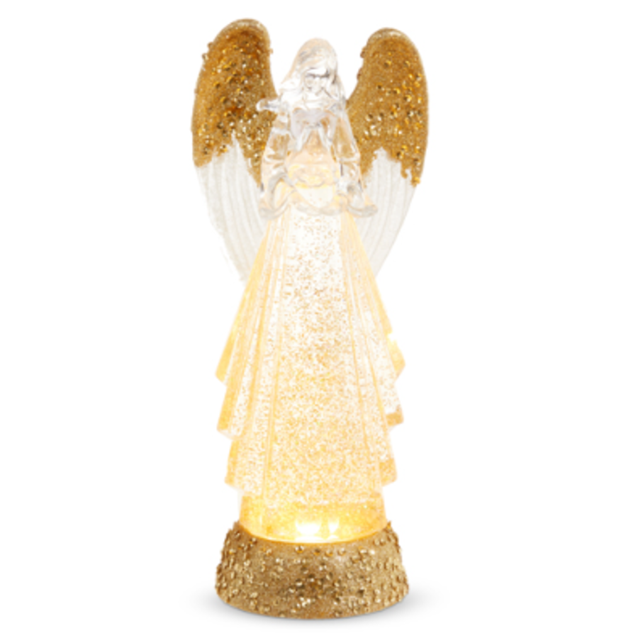 13" Lighted Angel w/ Gold Swirling Glitter