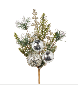 Pine and Berry with Ball Ornament Pick 16"