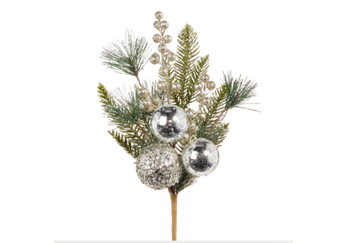  Pine and Berry with Ball Ornament Pick 16" 