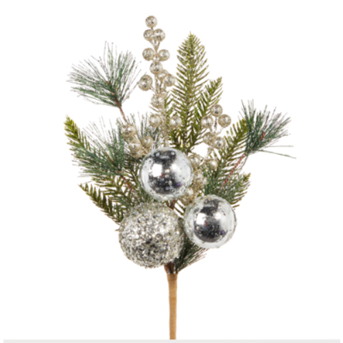  Pine and Berry with Ball Ornament Pick 16" 