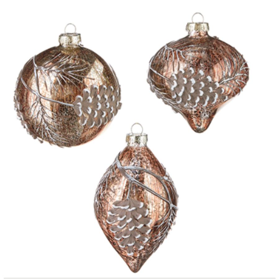 Pinecone Branch Glass Ornament