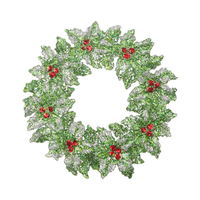 Glittered Holly Wreath Orn 5"