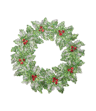 Glittered Holly Wreath Orn 5"