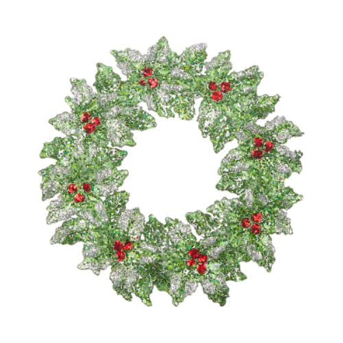  Glittered Holly Wreath Orn 5" 