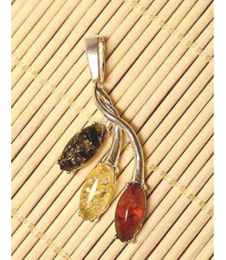 Talla Imports Amber Pendant 3 Ovals on Silver Strings
