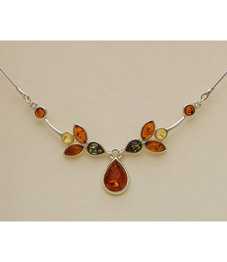 Talla Imports Amber Necklace Modern Leaf in Silver