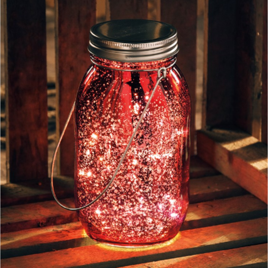 Red Mercury Glass Lighted Lantern