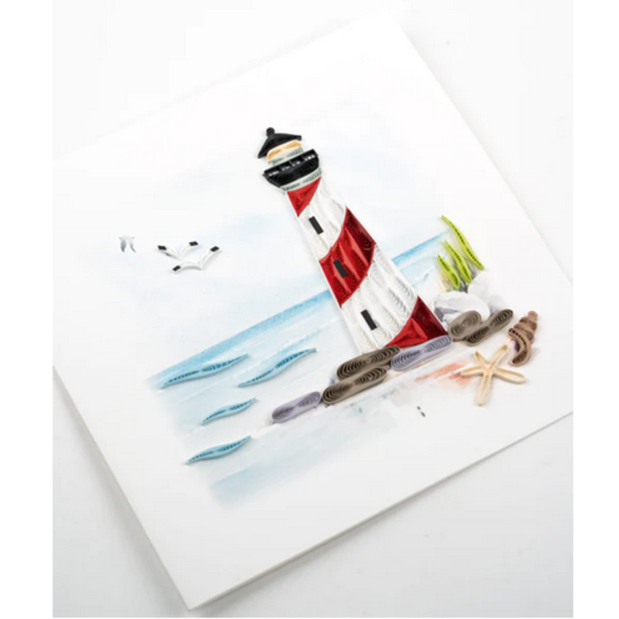 Quilled Red and White Lighthouse Greeting Card
