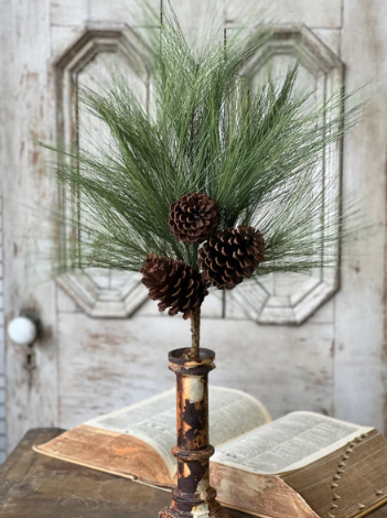Long Needle Pine Spray with Cone