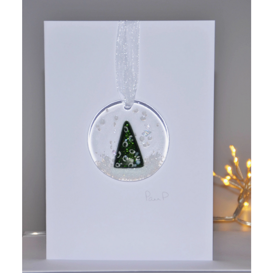 Fused Glass Christmas Snow Globe Card