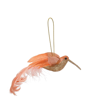 Creative Co-Op Feather Hummingbird Ornament with Gold Glitter