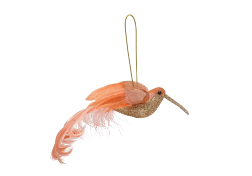  Creative Co-Op Feather Hummingbird Ornament with Gold Glitter 