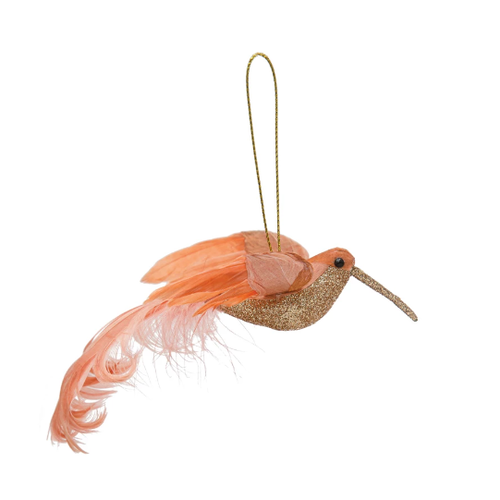 Creative Co-Op Feather Hummingbird Ornament with Gold Glitter 