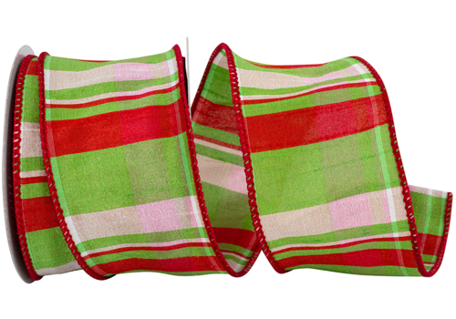  Reliant Ribbon Lime Plaid Duponi Ribbon 2.5 in 
