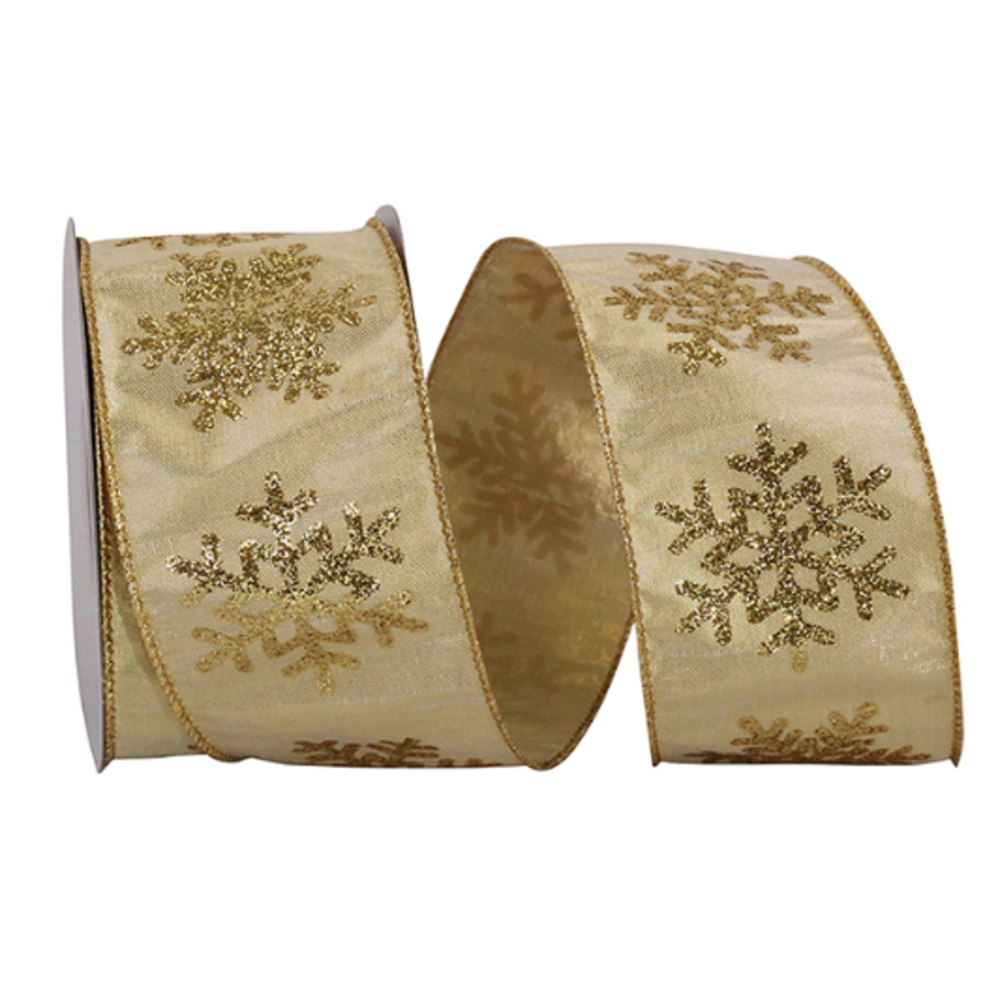 Glitter Gold Snowflake Ribbon 2.5 in
