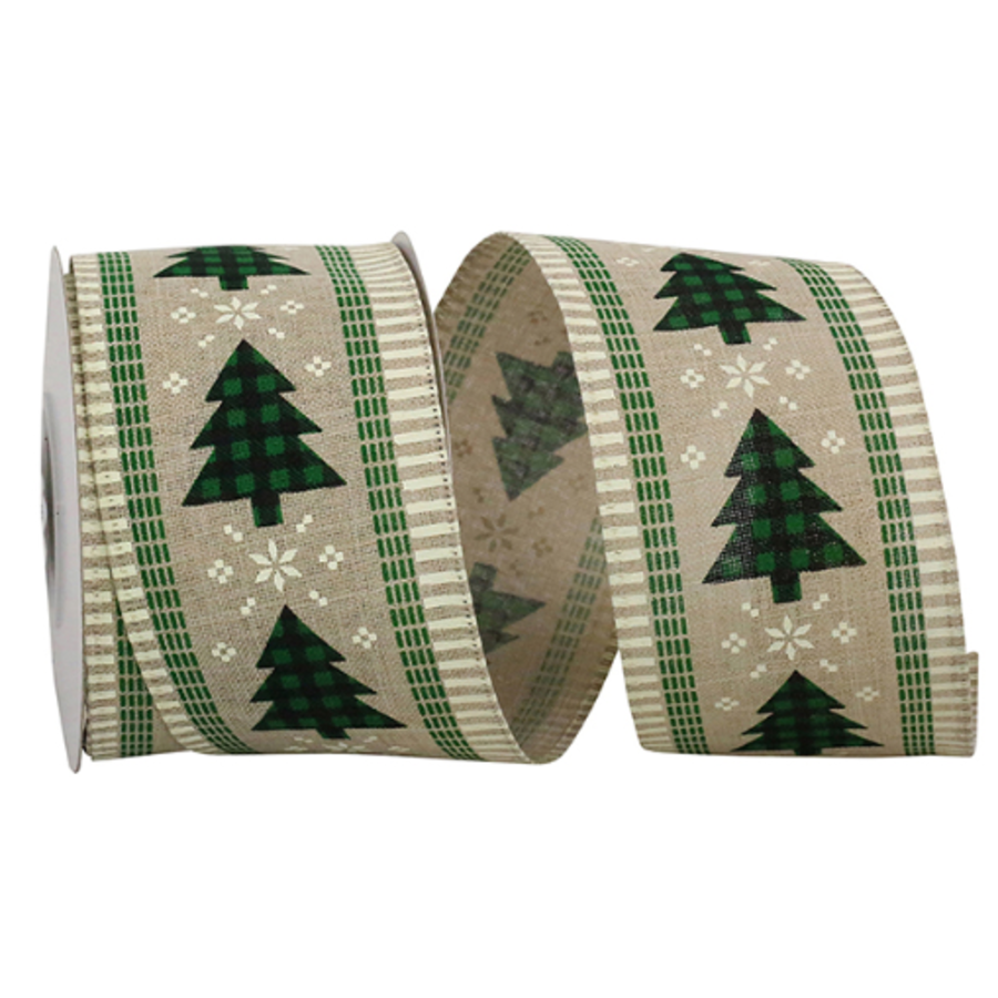 Tree Linen Ticking Ribbon 2.5 in