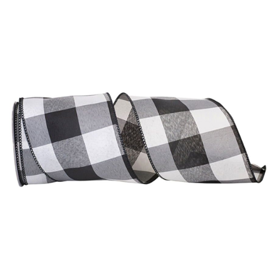 Black/White Check Ribbon 4 in