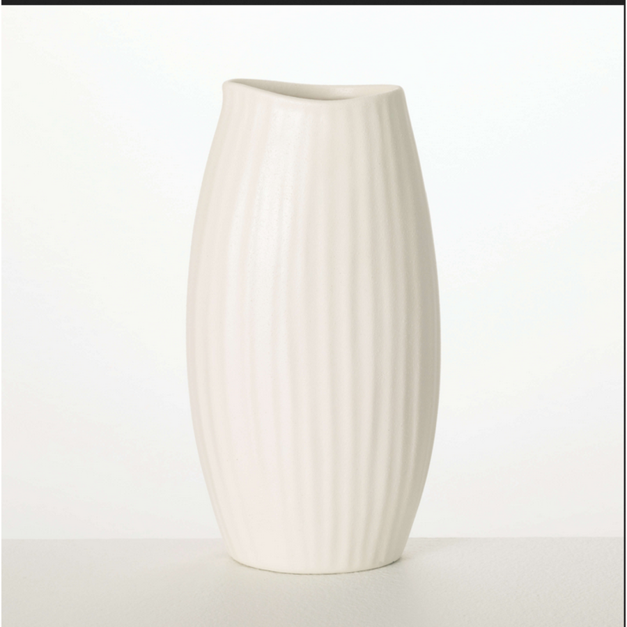 White Ribbed Vase