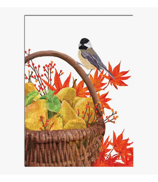 Allport Editions Chickadee & Pear Basket Thanksgiving Card