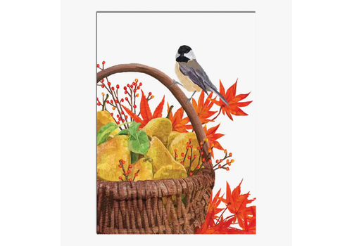  Allport Editions Chickadee & Pear Basket Thanksgiving Card 